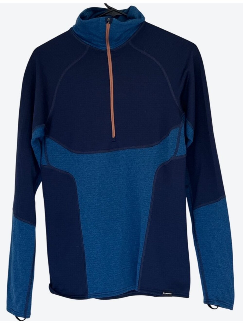 Patagonia Men's Small Expedition Weight 1/4 Zip Capilene 4 Shirt Navy Stone Blue